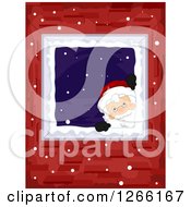 Clipart Of Santa Peeking In Through A Window In A Brick Home Royalty Free Vector Illustration