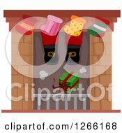 Poster, Art Print Of Gift Dropping Down A Chimney Under Santas Feet And Stockings