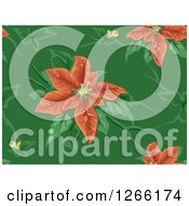 Poster, Art Print Of Seamless Background Of Red Christmas Poinsettias On Green