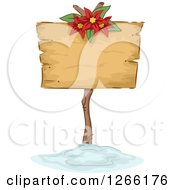 Poster, Art Print Of Wooden Christmas Sign With A Poinsettia In The Snow