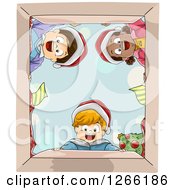Poster, Art Print Of Group Of Excited Children Looking Down Into A Christmas Gift Box