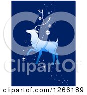 Poster, Art Print Of Walking Reindeer With Christmas Baubles And Magic Sparkles On Blue