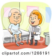 Clipart Of A Happy Red Haired White Male Doctor And Senior Man At A Checkup Royalty Free Vector Illustration
