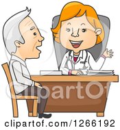 Clipart Of A Red Haired White Female Doctor Talking To A Senior Male Patient Royalty Free Vector Illustration