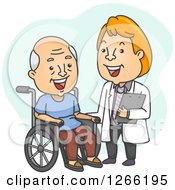 Clipart Of A White Senior Male Patient In A Wheelchair Laughing With His Doctor Royalty Free Vector Illustration by BNP Design Studio