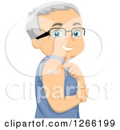 Clipart Of A Happy White Male Senior Pointing To A Bandage On His Arm Royalty Free Vector Illustration