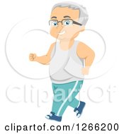 Clipart Of A Happy White Senior Man Jogging Royalty Free Vector Illustration