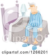 Senior Man With Incontinence Sitting Up After Wetting The Bed