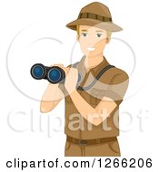 Poster, Art Print Of Blond White Male Safari Man Holding Binoculars