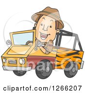 Poster, Art Print Of Happy Brunette White Safari Man Driving A Truck