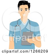 Poster, Art Print Of Young Asian Male Nurse Holding A Clipboard