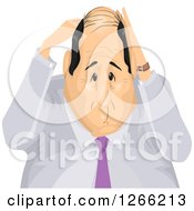 Clipart Of A Senior Businessman Rubbing His Bald Head Royalty Free Vector Illustration by BNP Design Studio