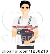 Poster, Art Print Of Young Asian Photographer Holding A Camera And Laptop