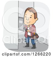 Poster, Art Print Of Brunette White Male Electrician Working On A Fuse Box