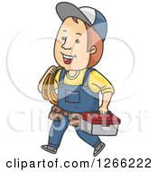 Happy Brunette White Man Carrying Rope And A Tool Box