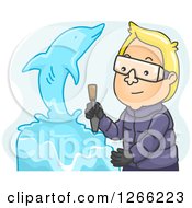 Blond Whit Eman Creating A Dolphin Ice Sculpture