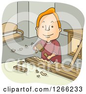 Poster, Art Print Of Happy Red Haired White Man Carving Wood