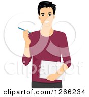 Poster, Art Print Of Young Asian Designer Man Holding A Notebook And Pencil