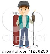 Poster, Art Print Of Happy White Man Holding A Cutting Torch Tool