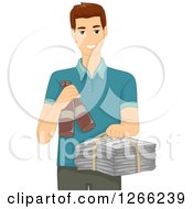 Poster, Art Print Of Brunette White Man Holding Recycle Items