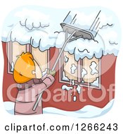 Poster, Art Print Of Red Haired White Man Shoveling Snow Off Of His Roof