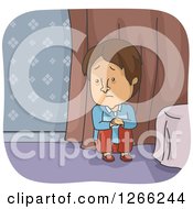 Clipart Of A Depressed Brunette White Man Sitting On The Floor Royalty Free Vector Illustration