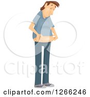 Clipart Of A Chubby Brunette White Man Holding His Beer Belly Royalty Free Vector Illustration