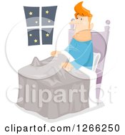 Clipart Of A Red Haired White Man Sitting Up In Bed Sleepless With Insomnia Royalty Free Vector Illustration by BNP Design Studio