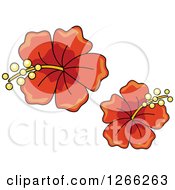 Clipart Of Red Hibiscus Flowers Royalty Free Vector Illustration