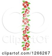 Poster, Art Print Of Vertical Border Of Red Hibiscus Flowers And Green Leaves