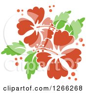 Red Hibiscus Flowers With Bubbles And Green Leaves