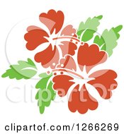 Poster, Art Print Of Red Hibiscus Flowers And Green Leaves
