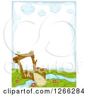 Clipart Of A Background Of A Foot Bridge Crossing A Stream Royalty Free Vector Illustration