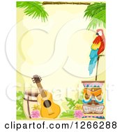 Poster, Art Print Of Hawaiian Background With A Parrot Tiki And Guitar