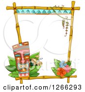Poster, Art Print Of Bamboo Frame With A Tiki Cocktail And Hibiscus Flowers