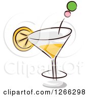 Clipart Of A Sketched Cocktail With A Slice Of Lemon Royalty Free Vector Illustration by BNP Design Studio
