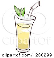 Sketched Glass Of Juice With A Straw