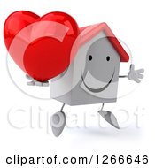 Clipart Of A 3d Happy White House Character Jumping And Holding A Heart Royalty Free Illustration