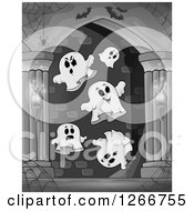 Spider Webs Bats And Ghosts In A Grayscale Haunted Hallway