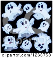Clipart Of Halloween Ghosts On Black Royalty Free Vector Illustration