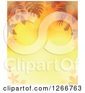 Poster, Art Print Of Background Of Orange Flares And Autumn Fall Leaves Around Text Space
