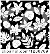 Poster, Art Print Of Seamless Black And White Autumn Leaf Background Pattern
