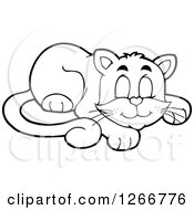 Clipart Of A Black And White Happy Cat Napping Royalty Free Vector Illustration