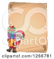Poster, Art Print Of Parchment Paper Scroll With Santa Carrying Christmas Gifts