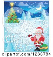 Poster, Art Print Of Christmas Maze With Santa To A Tree
