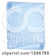 Clipart Of A Frozen Parchment Paper Scroll With Flares And Snowflakes Royalty Free Vector Illustration