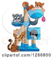 Poster, Art Print Of Four Cats Playing And Resting On A Tree