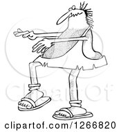 Clipart Of A Black And White Hairy Caveman Sleepwalking Royalty Free Vector Illustration