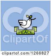 Poster, Art Print Of White Dove With A Branch Over A Peace Banner On Blue