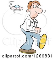 Clipart Of A Brunette White Man Walking And Encountering A UFO Royalty Free Vector Illustration